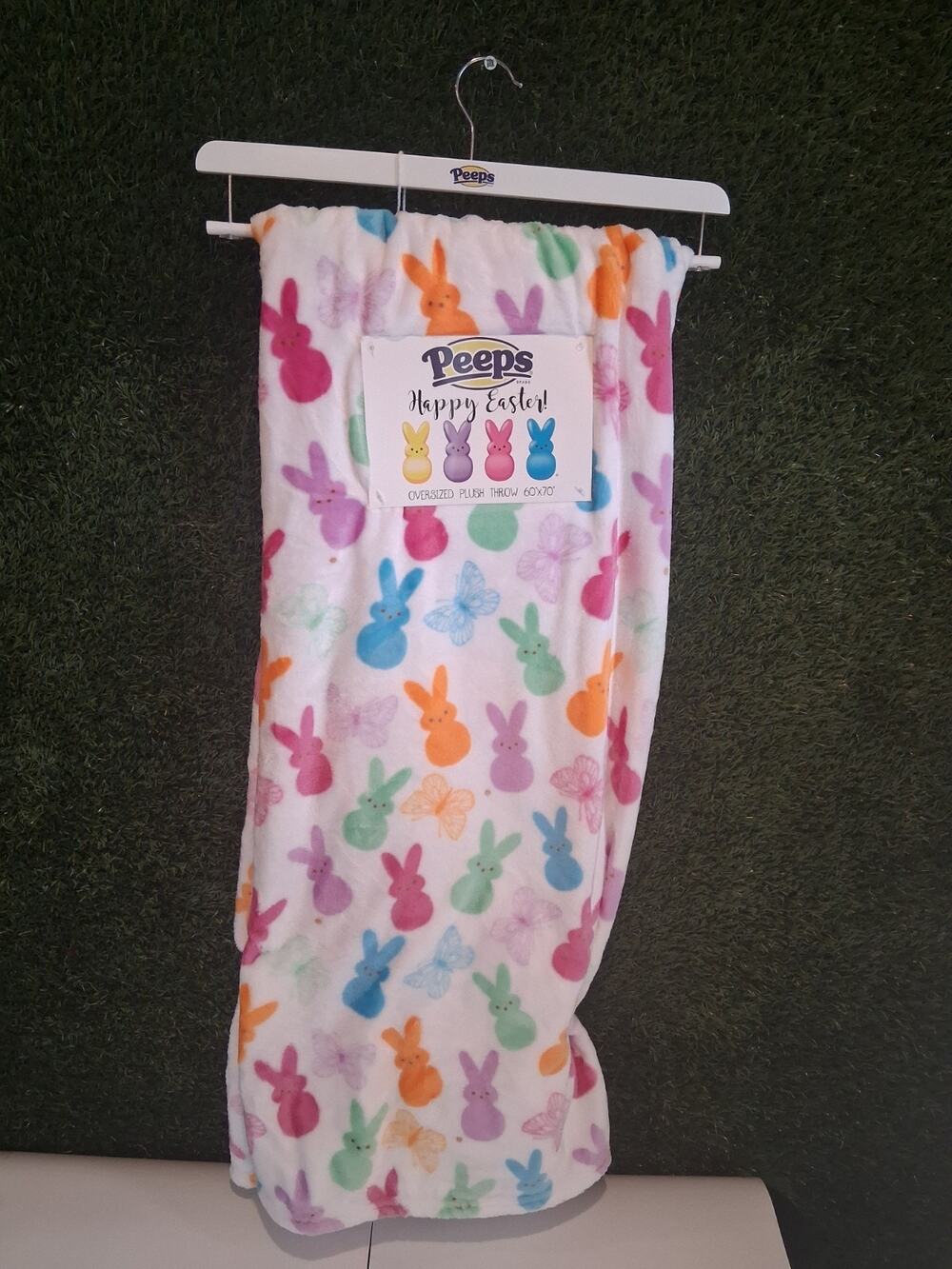 Peeps Easter Bunny Oversized Plush Throw Blanket 60"x70" White Colorful New